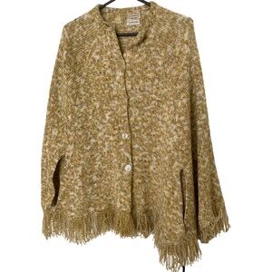 STURBRIDGE Space Dyed Fringe Buttons Arm Slits Sweater Women's Sz OS